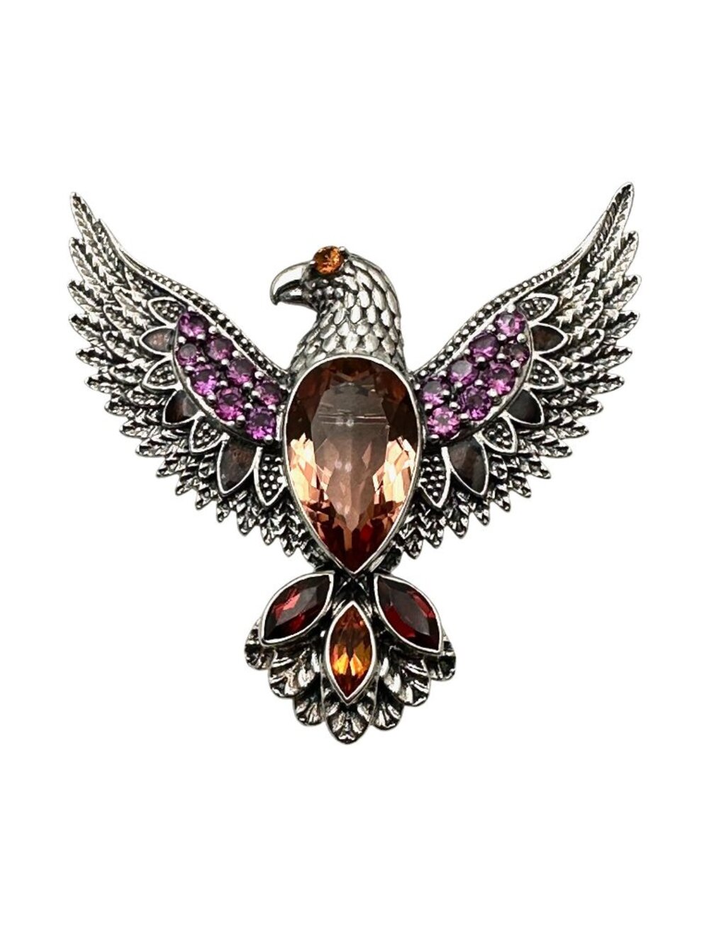 Nicky Butler Pin Pendant Sterling Silver Multi Gemstone Bird Eagle Rare